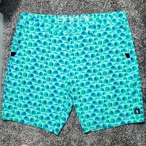 WILLIAM MURRAY GOLF SHORTS BUILDING BRIDGES SEAFOAM PRINT MEN'S 38
